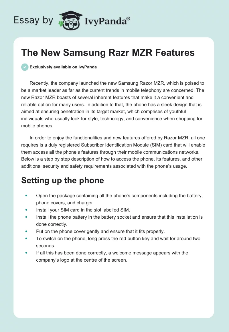 The New Samsung Razr MZR Features. Page 1