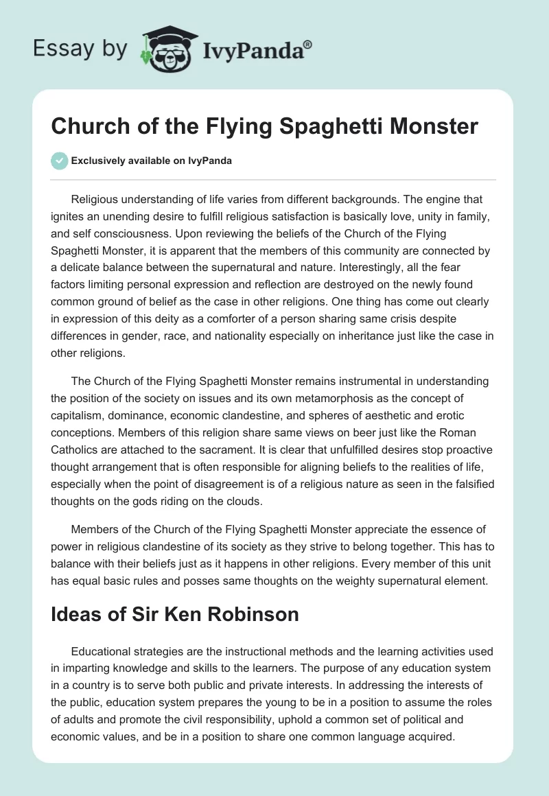 Church of the Flying Spaghetti Monster. Page 1