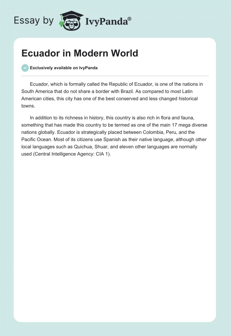 Ecuador in Modern World. Page 1