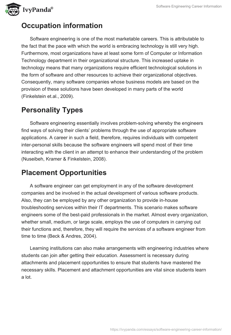 Software Engineering Career Information. Page 2