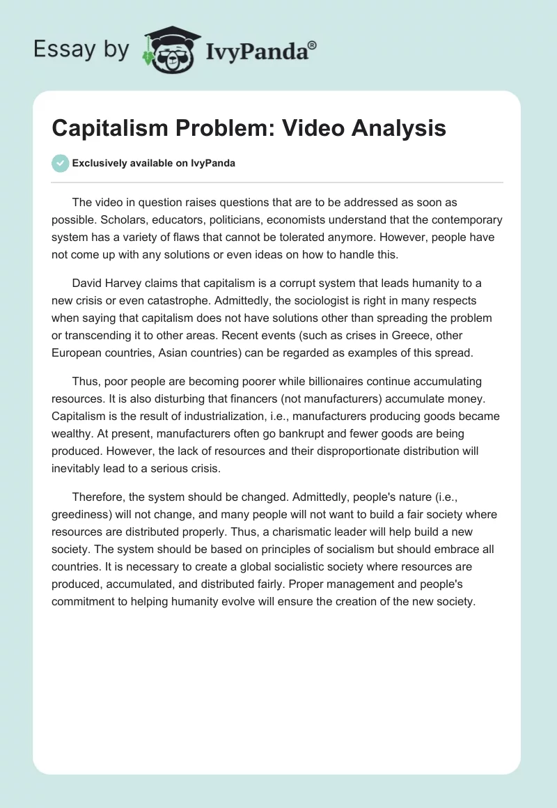 Capitalism Problem: Video Analysis. Page 1