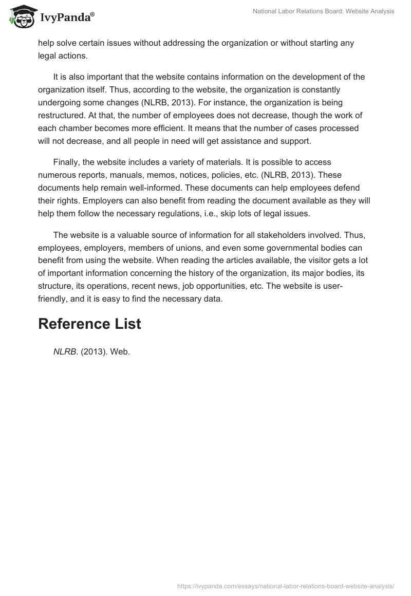 National Labor Relations Board: Website Analysis. Page 2