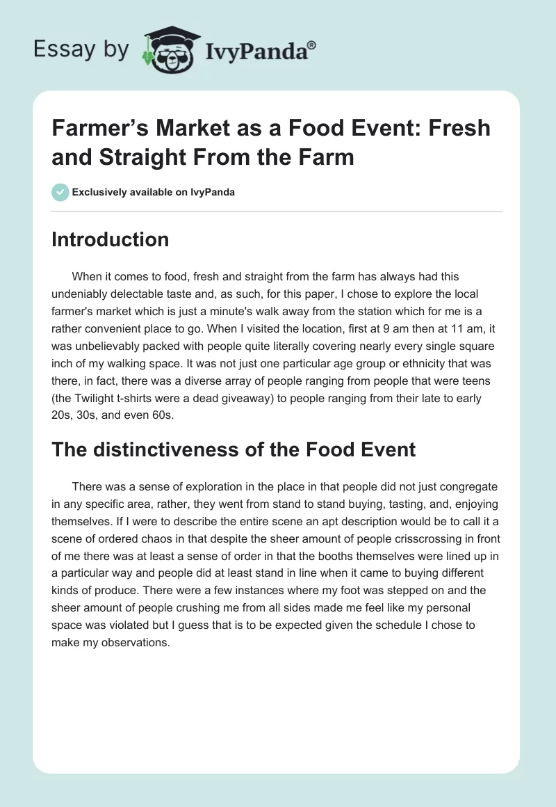 Farmer’s Market as a Food Event: Fresh and Straight From the Farm. Page 1