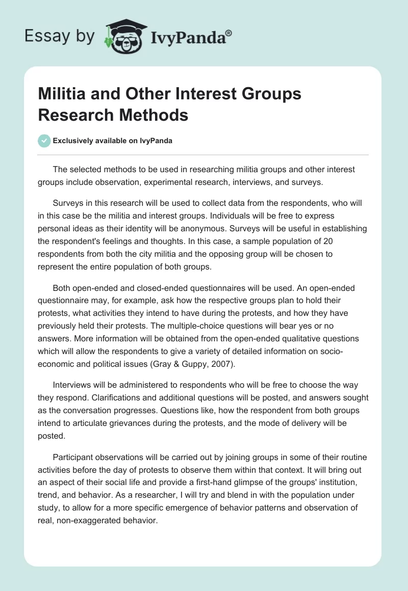 Militia and Other Interest Groups Research Methods. Page 1
