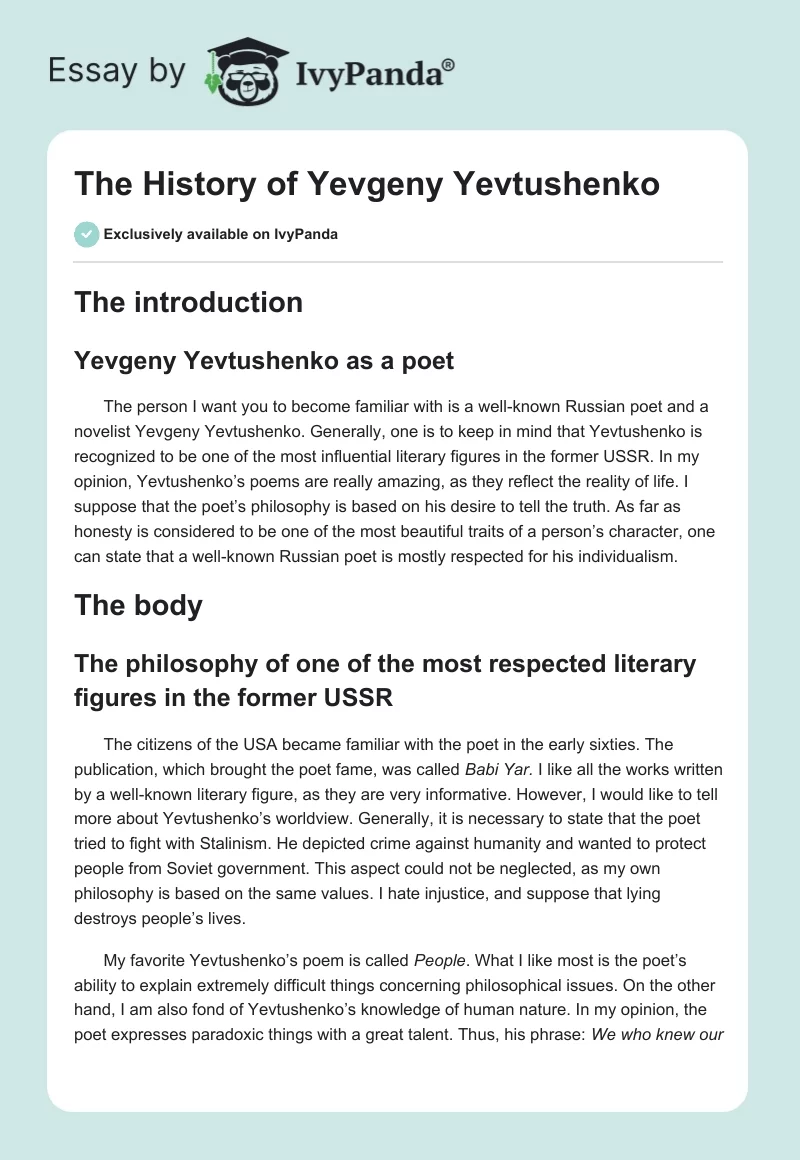 The History of Yevgeny Yevtushenko. Page 1