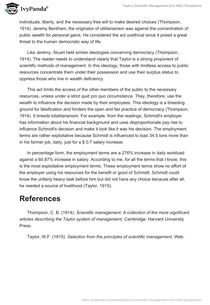 Taylor’s Scientific Management from Mill’s Perspective. Page 2
