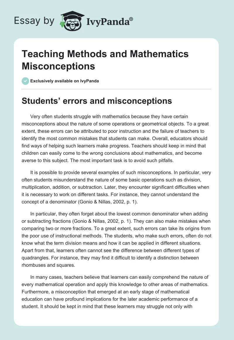 Teaching Methods and Mathematics Misconceptions. Page 1