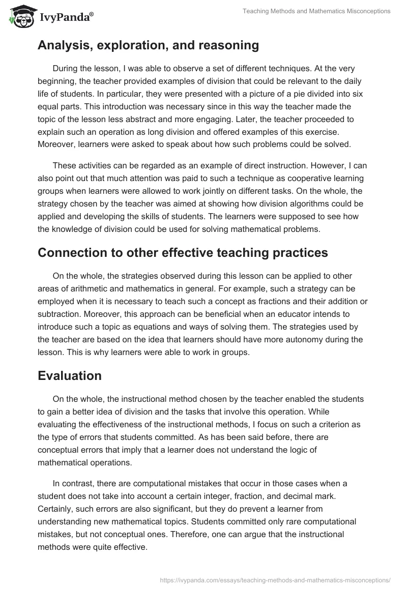 Teaching Methods and Mathematics Misconceptions. Page 3