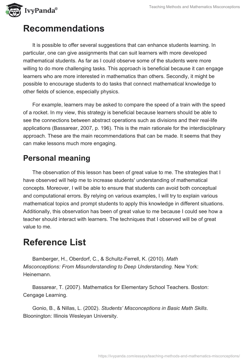 Teaching Methods and Mathematics Misconceptions. Page 4