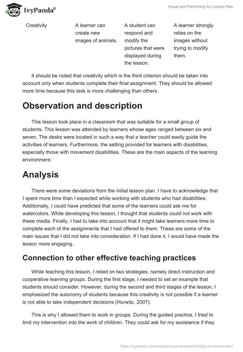 Visual and Performing Art Lesson Plan. Page 5