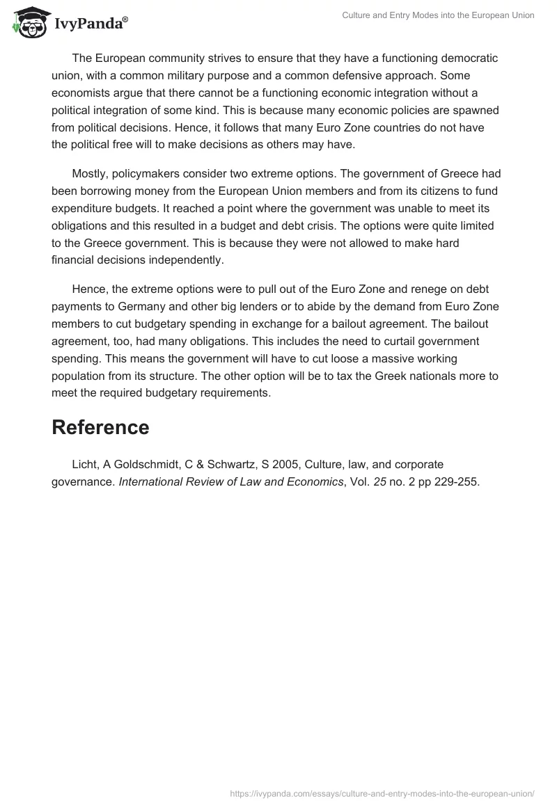 Culture and Entry Modes into the European Union. Page 2