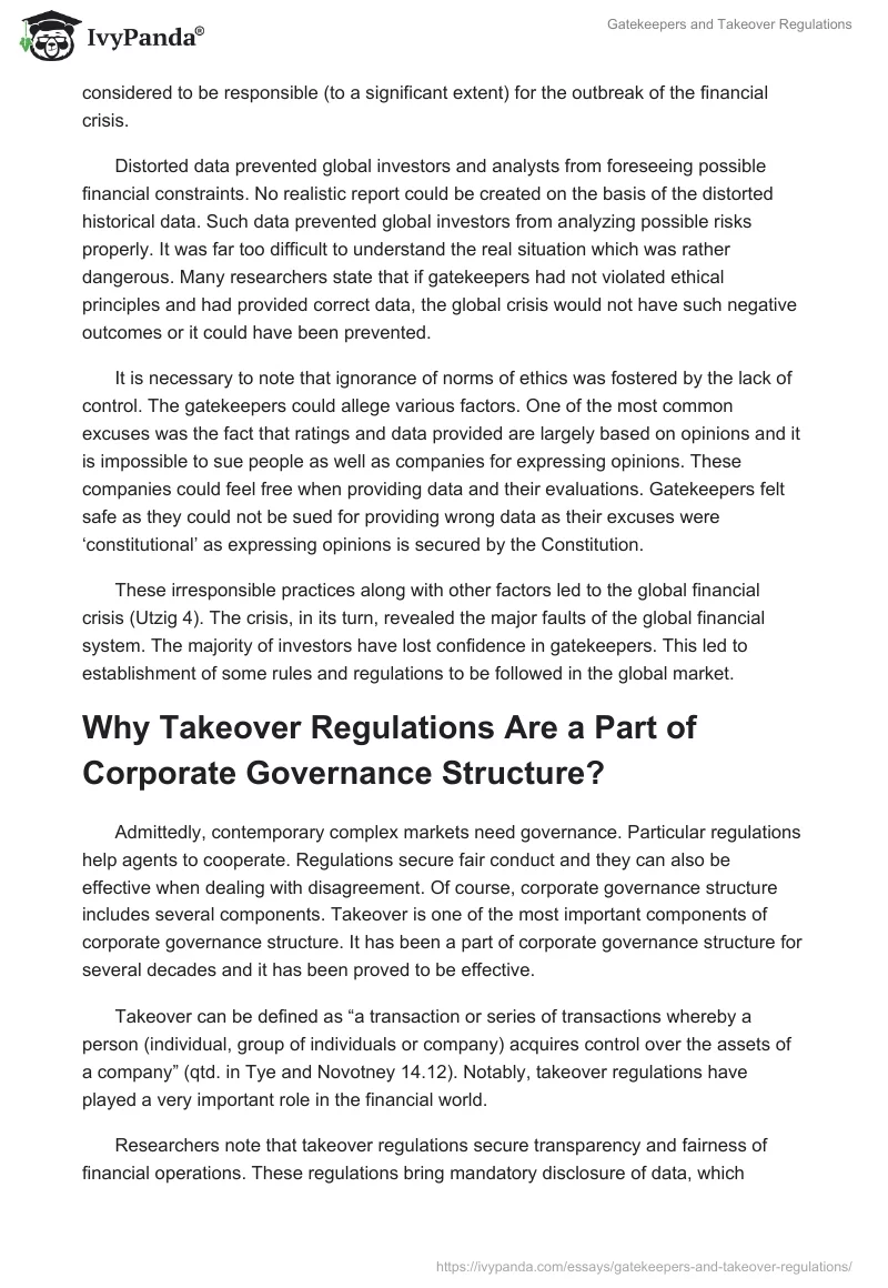 Gatekeepers and Takeover Regulations. Page 2