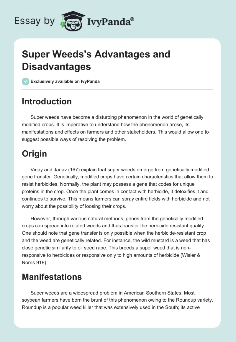 Super Weeds's Advantages and Disadvantages. Page 1