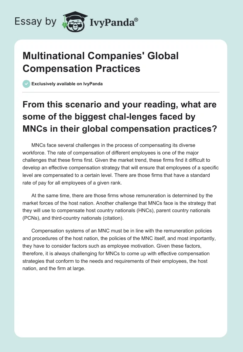 Multinational Companies' Global Compensation Practices. Page 1