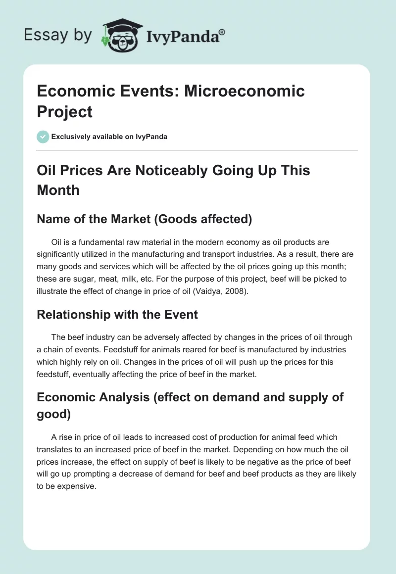 Economic Events: Microeconomic Project. Page 1