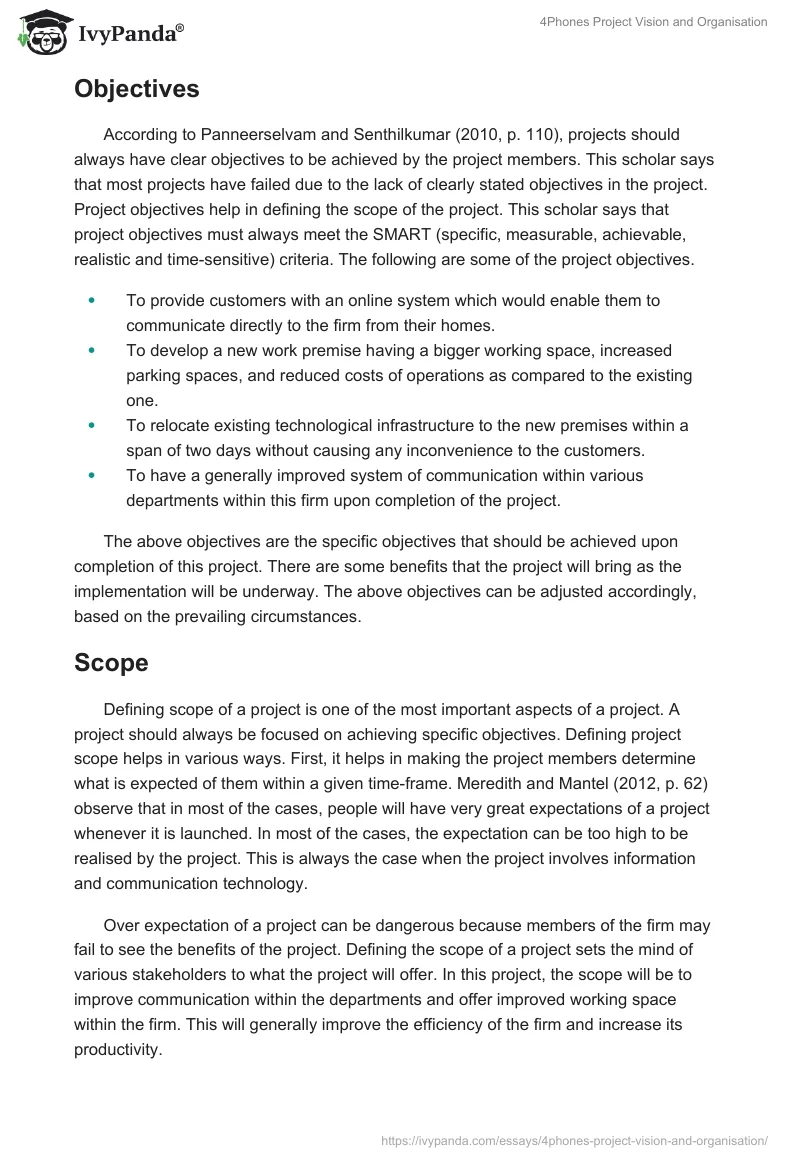 4Phones Project Vision and Organisation. Page 2