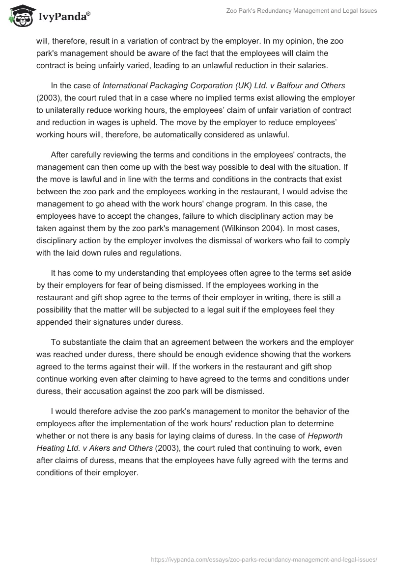 Zoo Park's Redundancy Management and Legal Issues. Page 5