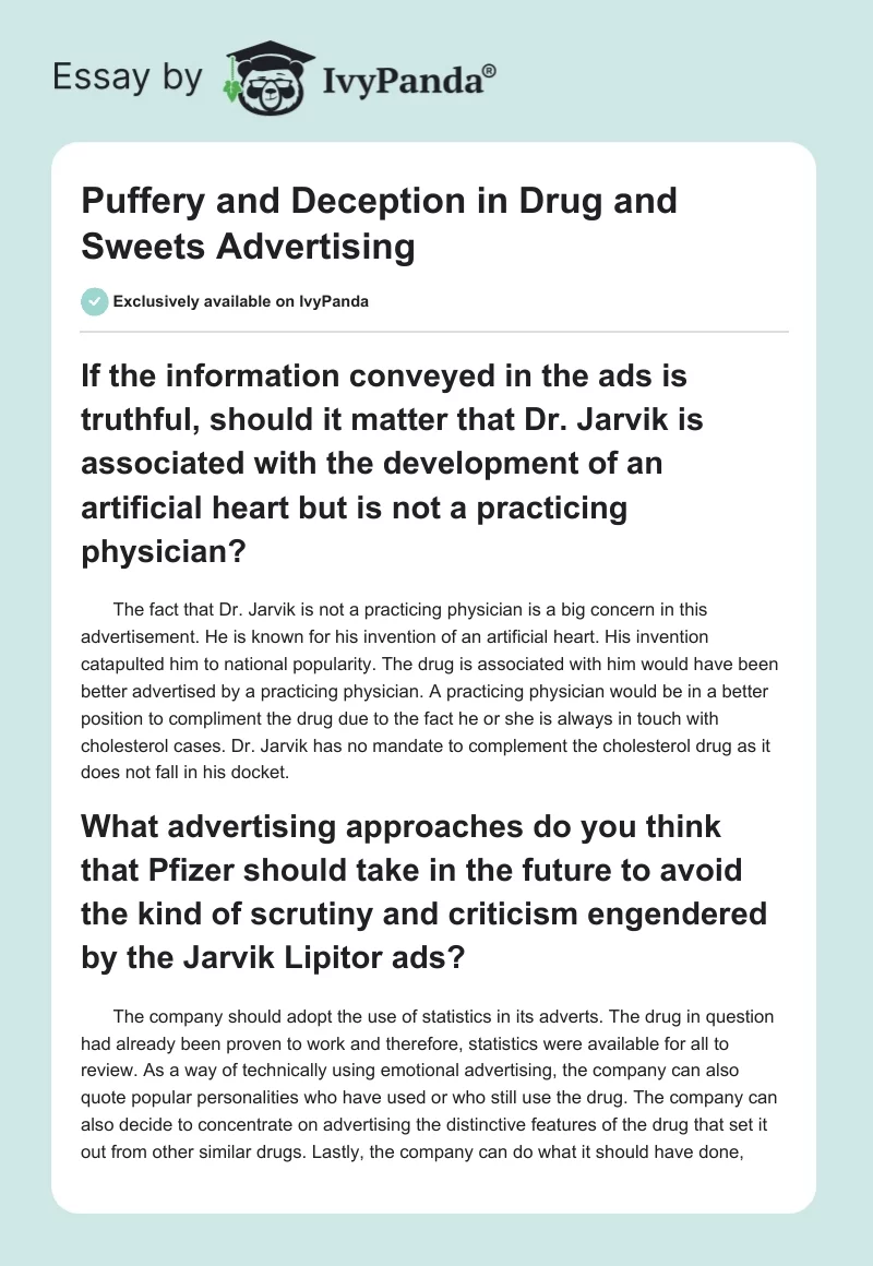 Puffery and Deception in Drug and Sweets Advertising. Page 1
