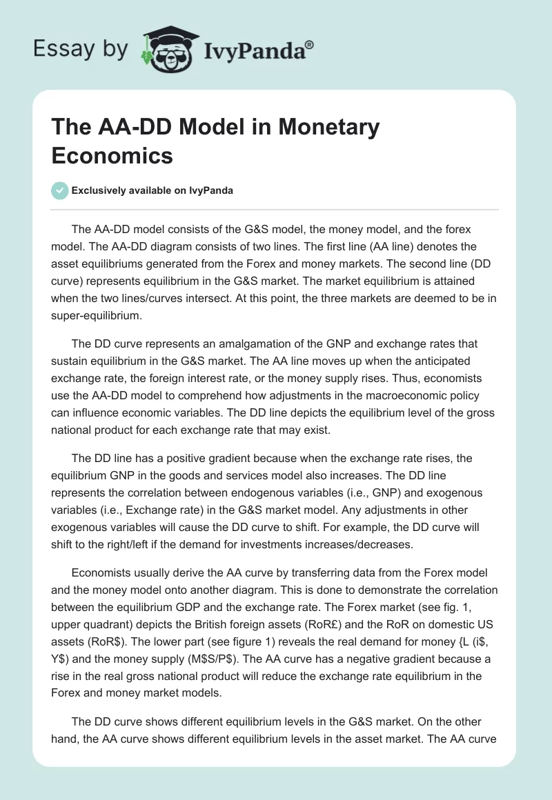 The AA-DD Model in Monetary Economics. Page 1