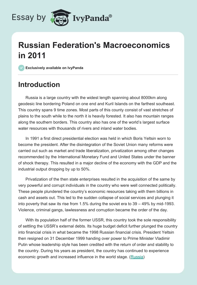 Russian Federation's Macroeconomics in 2011. Page 1