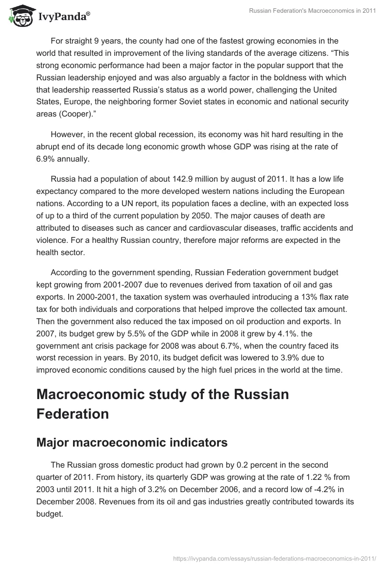 Russian Federation's Macroeconomics in 2011. Page 2