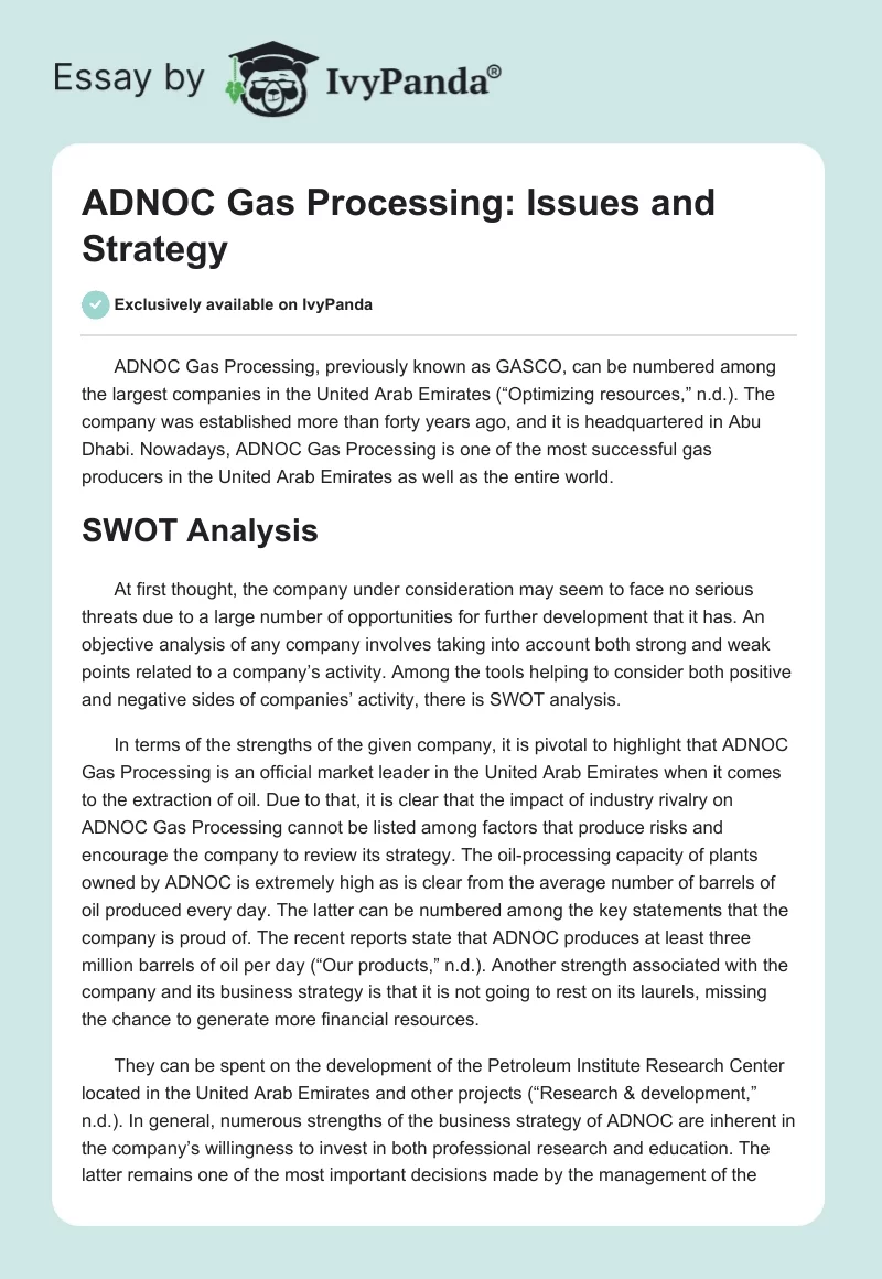 ADNOC Gas Processing: Issues and Strategy. Page 1