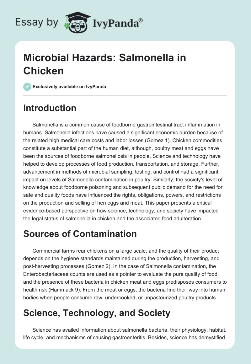 Microbial Hazards: Salmonella in Chicken. Page 1