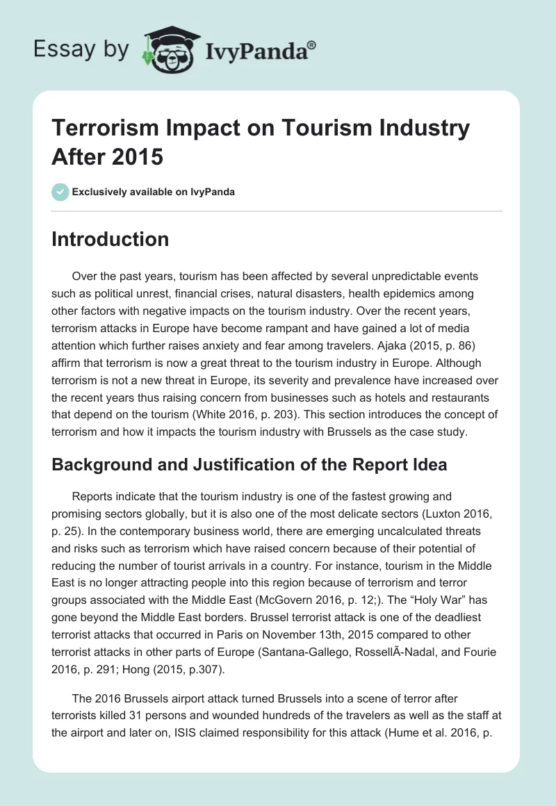Terrorism Impact on Tourism Industry After 2015. Page 1