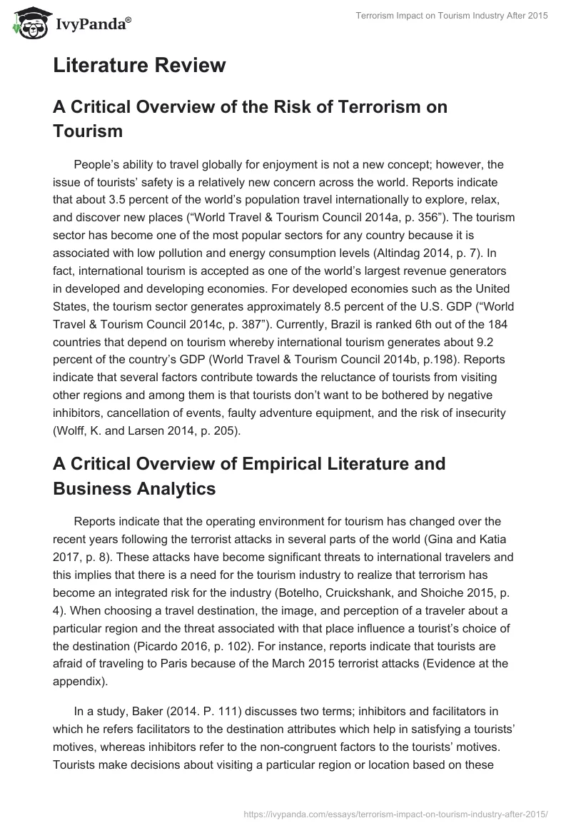 Terrorism Impact on Tourism Industry After 2015. Page 3