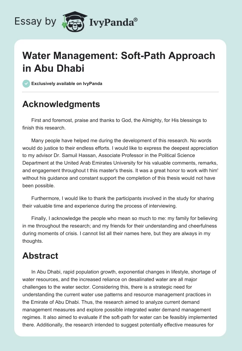 Water Management: Soft-Path Approach in Abu Dhabi. Page 1