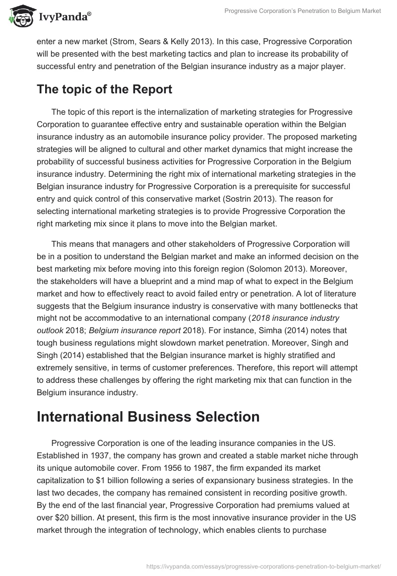 Progressive Corporation’s Penetration to Belgium Market. Page 3