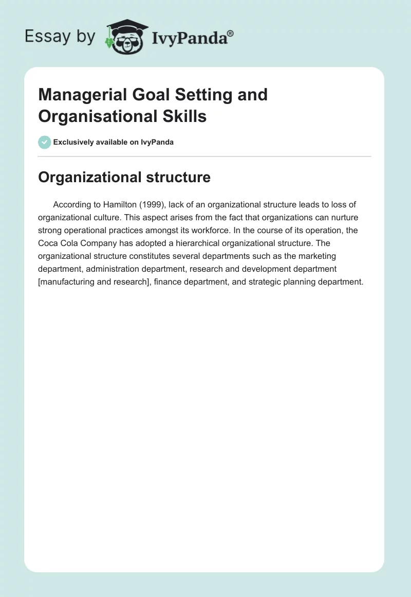 Managerial Goal Setting and Organisational Skills. Page 1