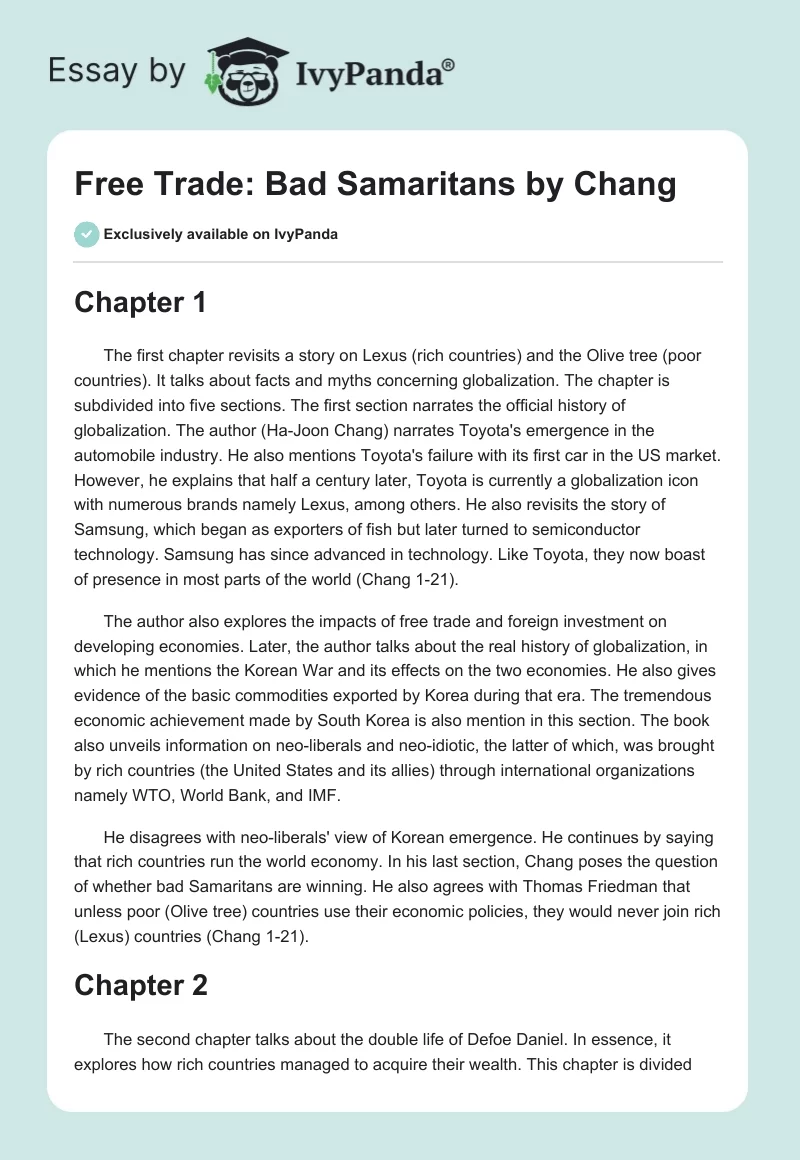 Free Trade: "Bad Samaritans" by Chang. Page 1