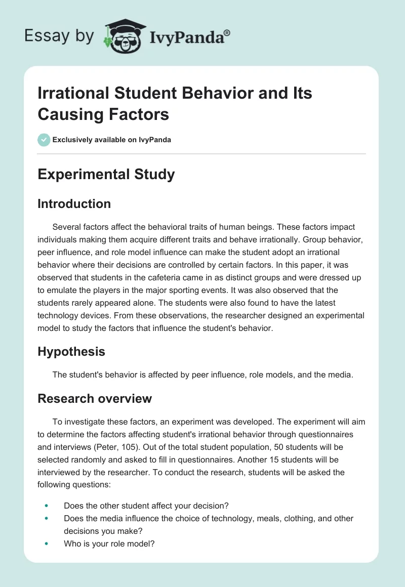 Irrational Student Behavior and Its Causing Factors. Page 1