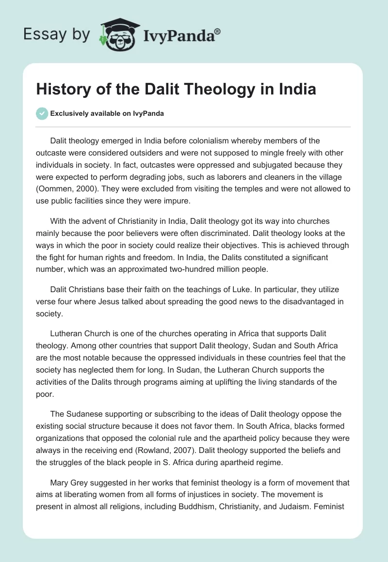 History of the Dalit Theology in India. Page 1