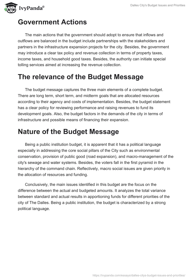 Dalles City's Budget Issues and Priorities. Page 2