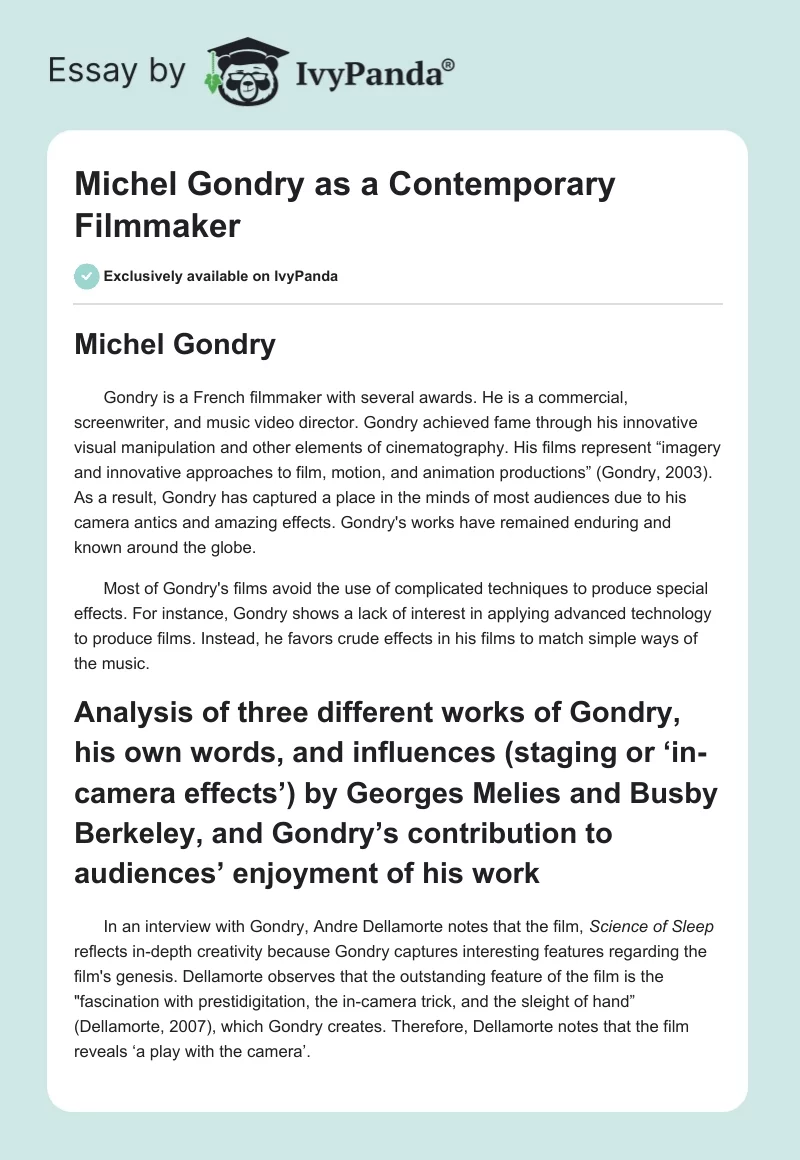 Michel Gondry as a Contemporary Filmmaker. Page 1