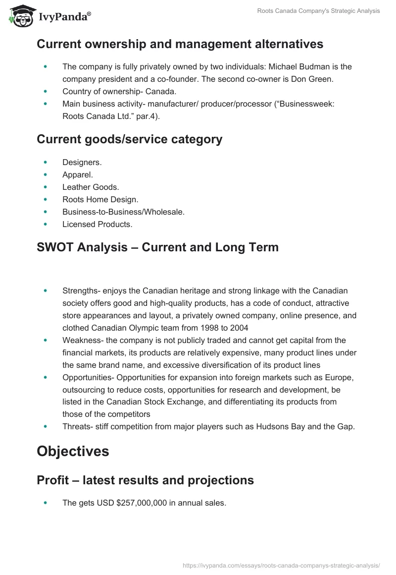 Roots Canada Marketing Strategy Analysis: Research Paper. Page 2