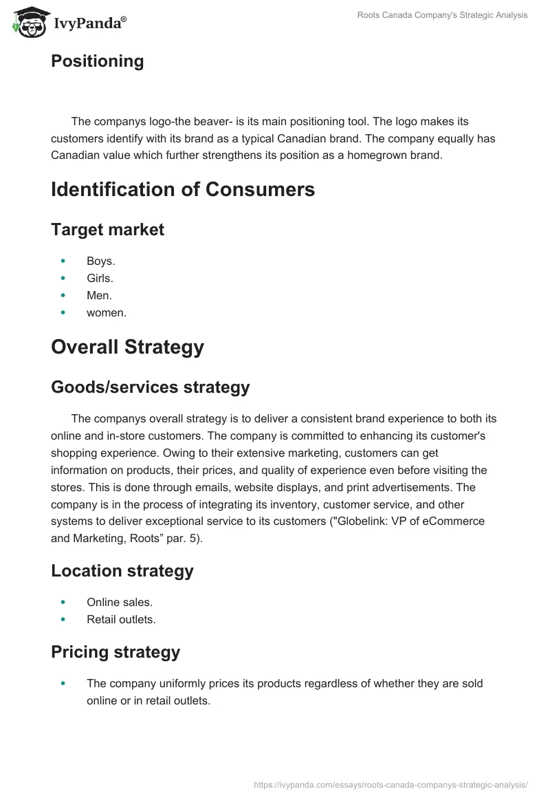 Roots Canada Marketing Strategy Analysis: Research Paper. Page 3