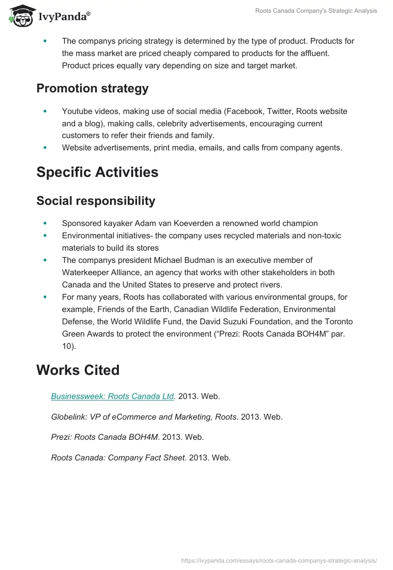 Roots Canada Marketing Strategy Analysis: Research Paper. Page 4