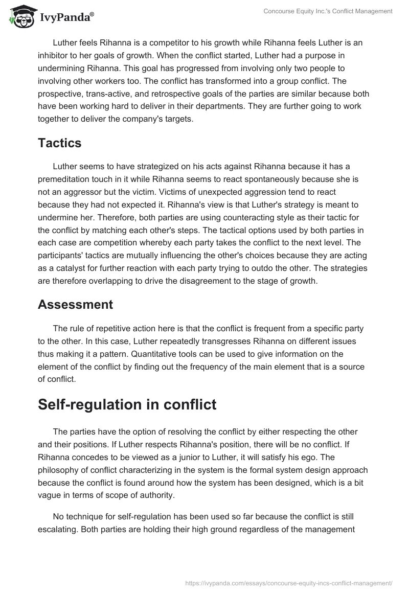 Concourse Equity Inc.'s Conflict Management. Page 4