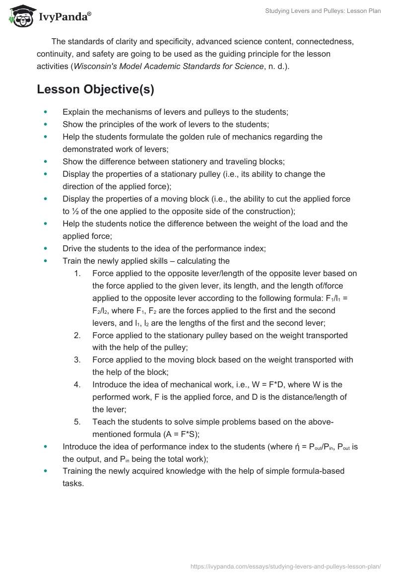 Studying Levers and Pulleys: Lesson Plan. Page 2
