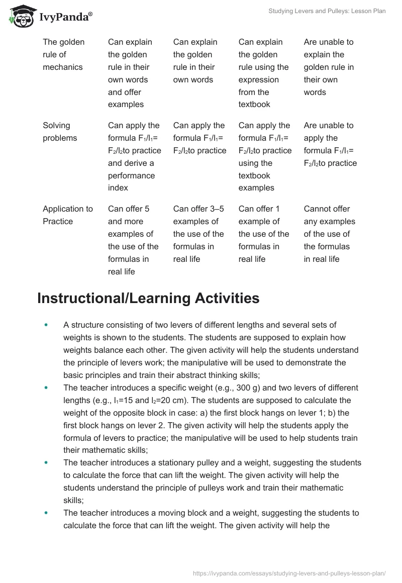 Studying Levers and Pulleys: Lesson Plan. Page 5
