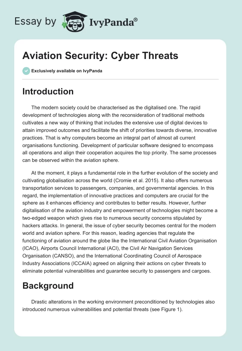 Aviation Security: Cyber Threats. Page 1