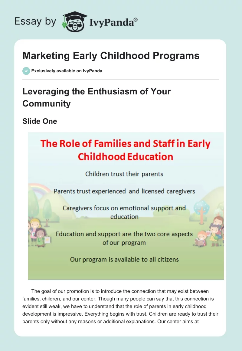 Marketing Early Childhood Programs. Page 1