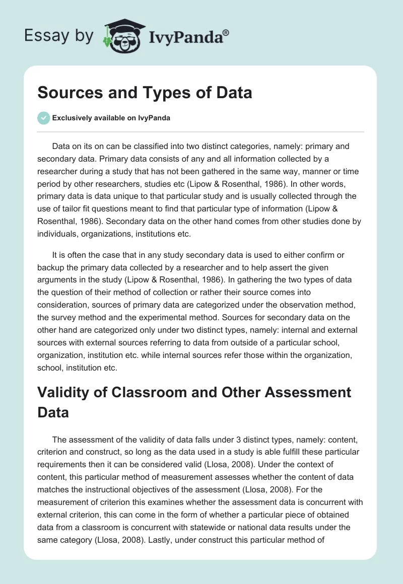 Sources and Types of Data. Page 1