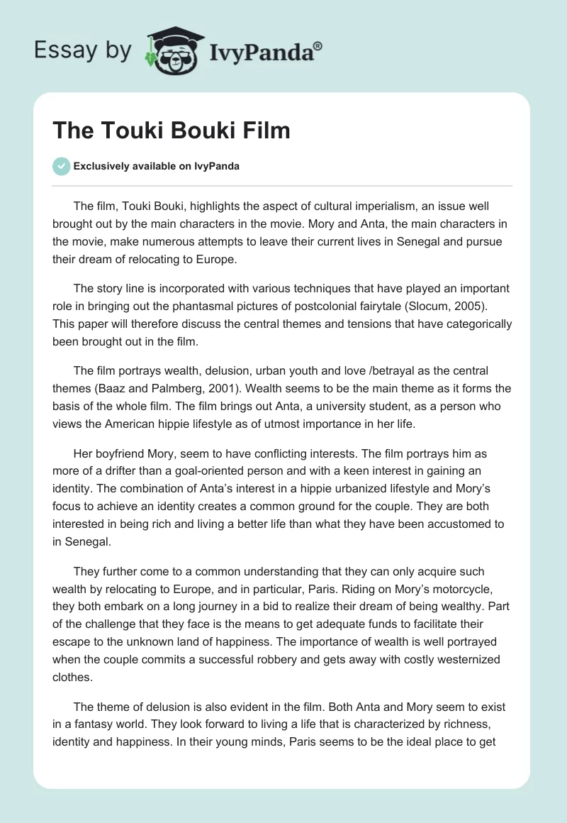 The "Touki Bouki" Film. Page 1