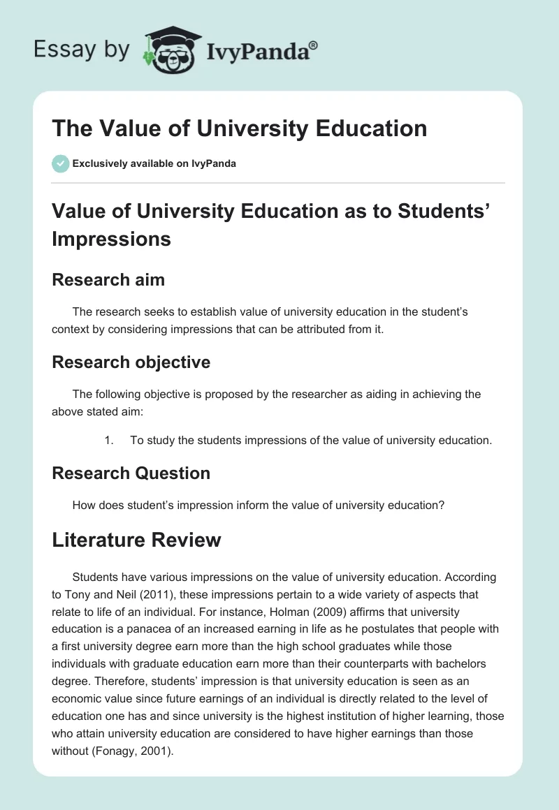 The Value of University Education. Page 1