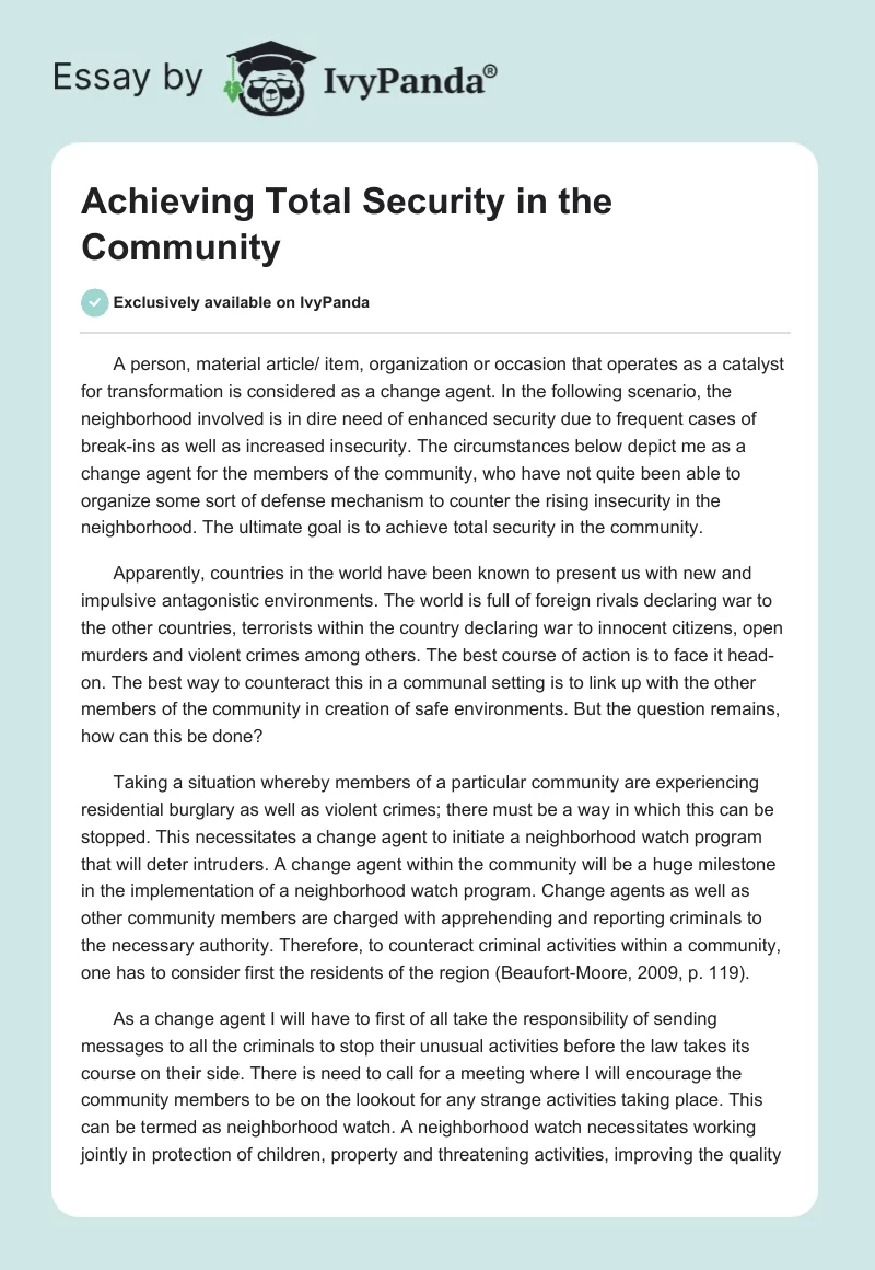Achieving Total Security in the Community. Page 1