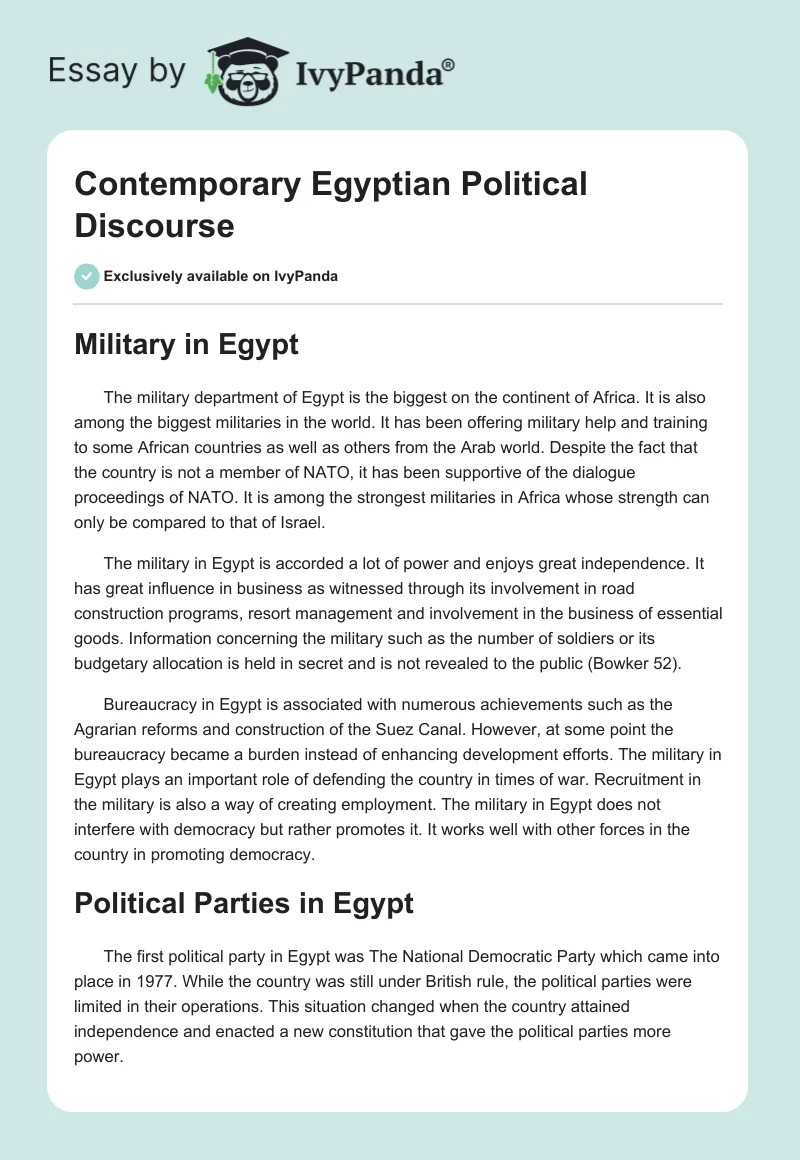 Contemporary Egyptian Political Discourse. Page 1